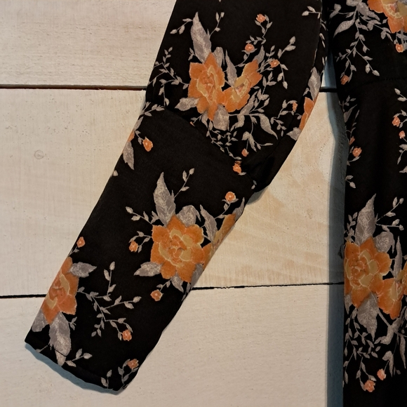Free People Women's Long Sleeve Dress Size 4 Black Orange Floral Mini - Picture 5 of 12